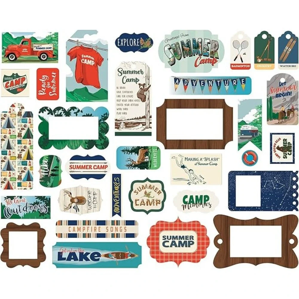 Carta Bella Summer Camp Frames & Tags OS Multicolor NEW Scrapbook Ephemera